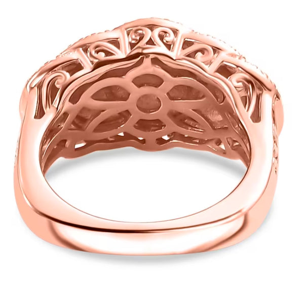 Natural Champagne Diamond Accent Scalloped Ring in Platinum Bond & 18K Rose Gold