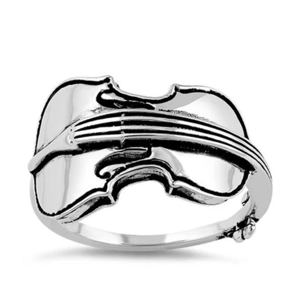Sterling Silver Violin Unisex Ring New