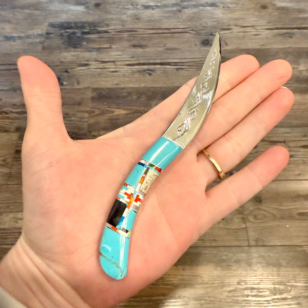 Southwestern Turquoise Gemstone Inlay Letter Opener Stainless Steal New
