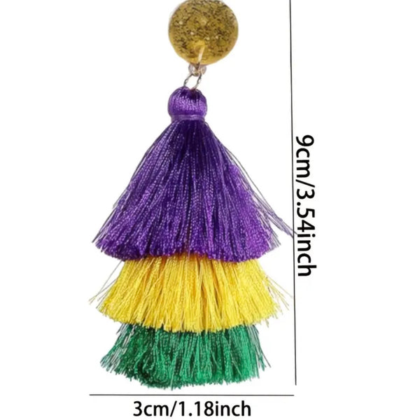 Mardi Gras Colorful Tassel Casual Party Earrings Vibrant Purple Green Yellow New