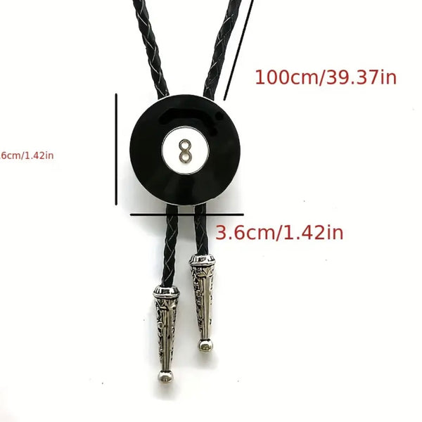 Unique Black 8 Ball Bolo Tie Mens Casual Western Cowboy Accessory New