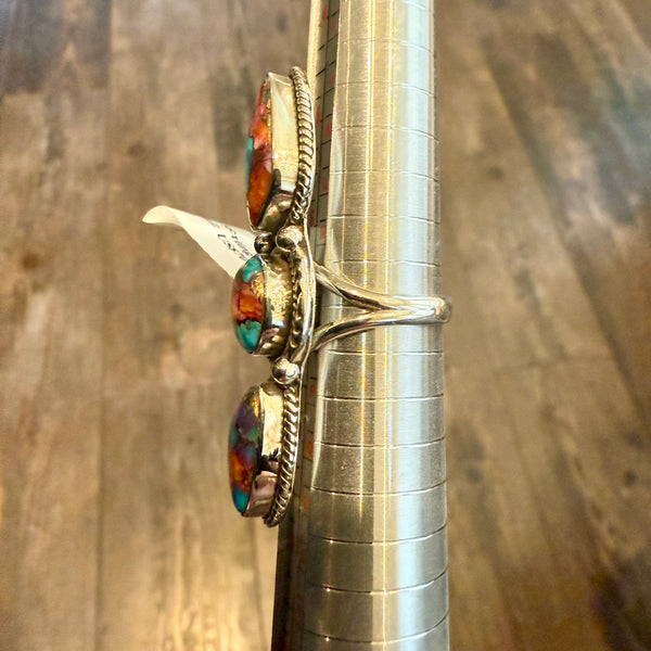 Southwestern Pink Dahlia Turquoise Statement Boho Ring 925 Sterling Silver 7 New