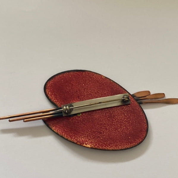 Vintage 50s Matisse Stamped Copper Painters Palette Enamel Artist Brooch Pin