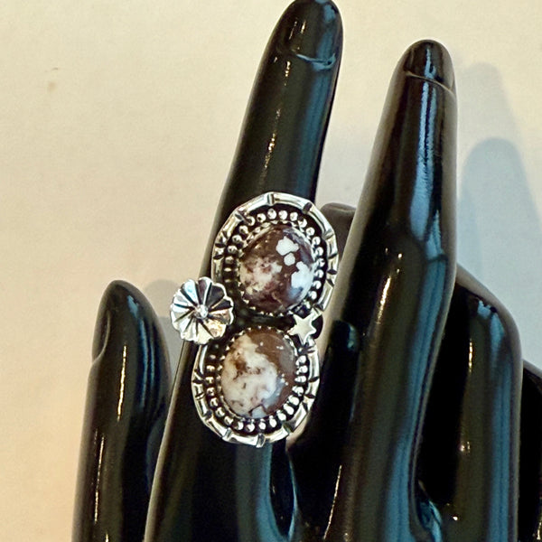 Wild Horse Turquoise Statement Ring Southwestern Double Stone Floral Framed