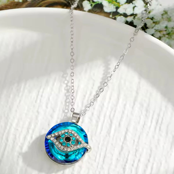 Evil Eye Crystal Circle Pendant Adjustable Silver Necklace New