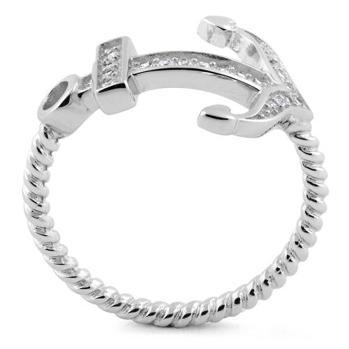 Sterling Silver Anchor CZ Ring Size 9