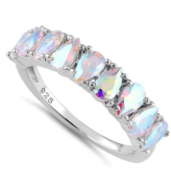 Sterling Silver Pear-Shaped Light Mystic Topaz Ring New