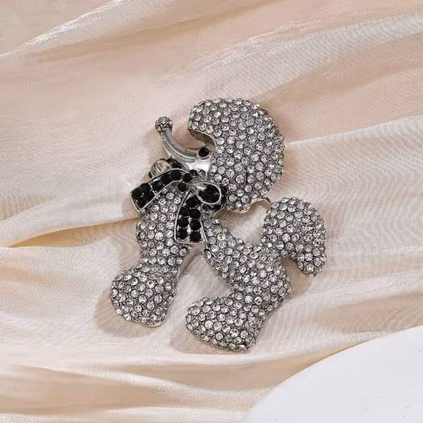 Rhinestone Silver Poodle Brooch