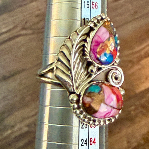 Unique Pink Dahlia Copper Turquoise Statement Ring Southwestern Double Stone 9