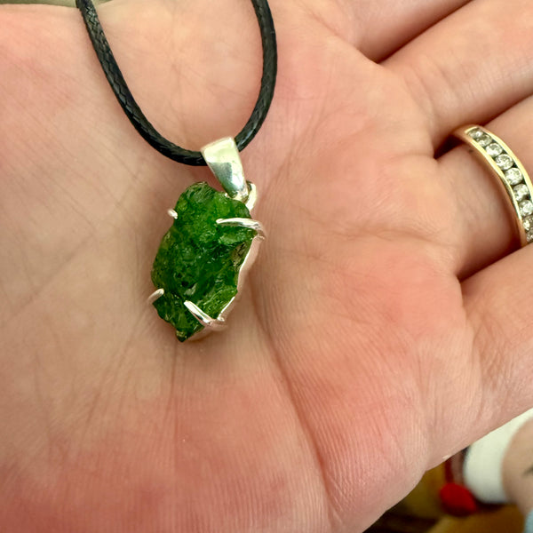 Unique Natural Raw Chrome Diopside Necklace Pendant Sterling Silver New