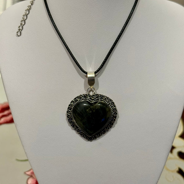 Stunning Large Labradorite Heart Necklace Pendant Womens Statement Piece New