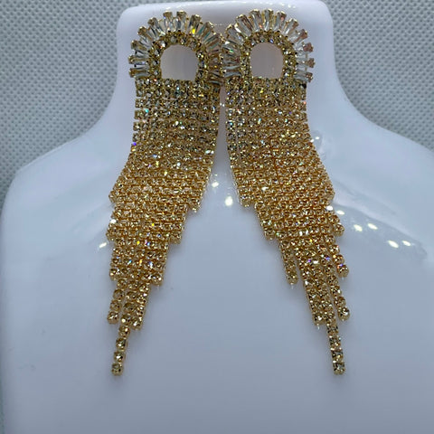 Gold Tassel Rhinestone Earrings Womens Chandelier Drop Fringe Jewelry New