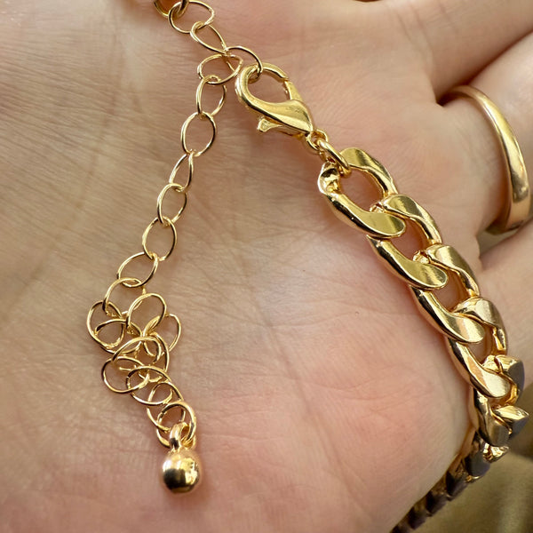 White Diamond Simulated Green Emerald Glass Leopard Head Link Gold Necklace