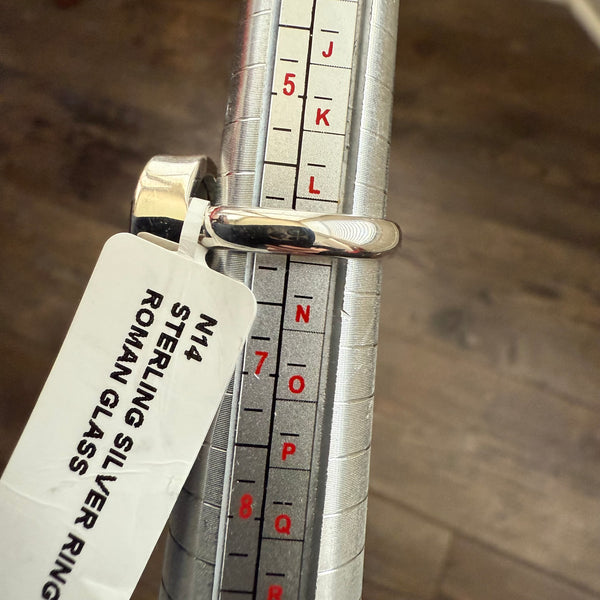 Ancient Navy Blue Roman Glass Stone Faceted Oval Ring Sterling Silver Size 6 New