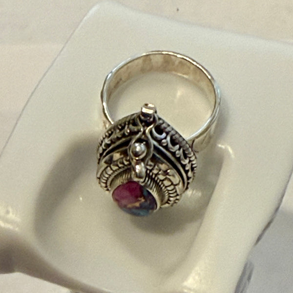 Beautiful Kingman Pink Dahlia Turquoise Poison Ring Womens Southwestern New