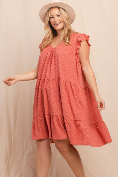Dot Jacquard Babydoll Tiered Dress