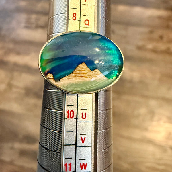 Unique Aurora Opal Ring Northern Lights Sterling Silver Unisex Trendy Size 9 New