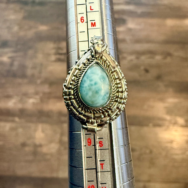 Beautiful Larimar Poison Pillbox Locket Ring Womens Sterling Silver Boho New Size 8