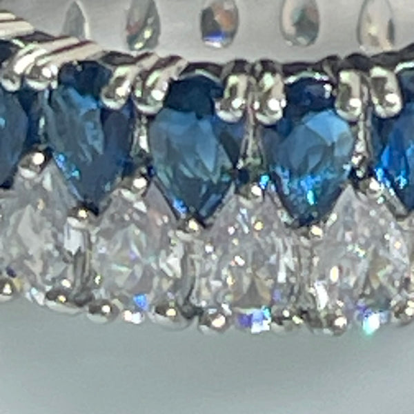 Sapphire CZ Waterdrop Crystal Double Row Eternity Ring Womens Size 8.75