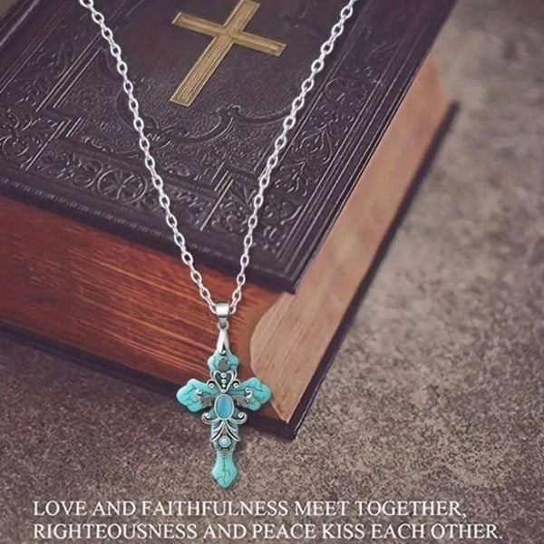 Turquoise Stone Cross Pendant Necklace