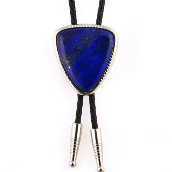 Triangle Blue Agate Stone Bolo Tie Mens Casual Western