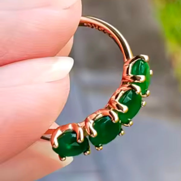 Stunning Round Natural 4 Stone Emerald 18k Gold Ring Womens Size 8 New