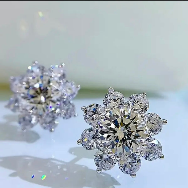 Stunning Multi CZ Round Cut Stone Sunflower Cluster Stud Floral Earrings New