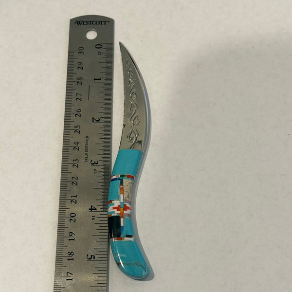 Southwestern Turquoise Gemstone Inlay Letter Opener Stainless Steal New