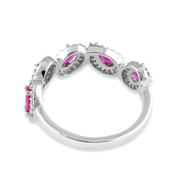 Sterling Silver Half Eternity Pear and Oval Halo Ruby and Clear CZ Ring New