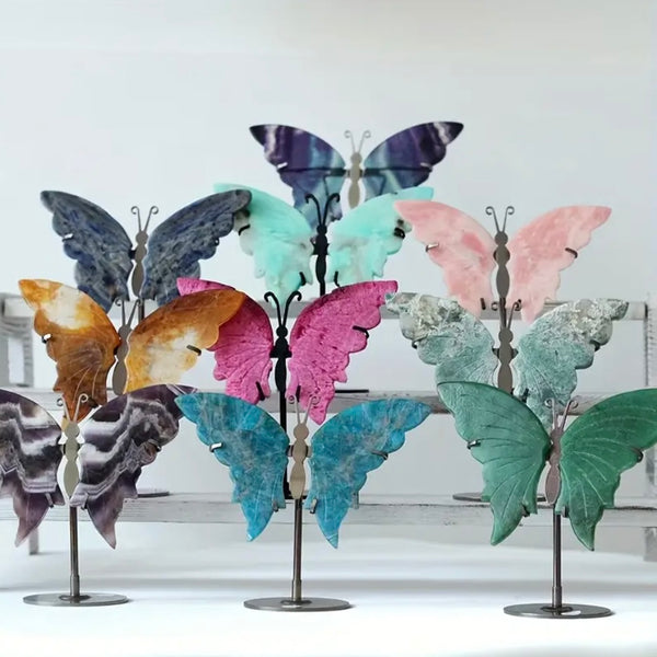 Stunning Natural Chevron Amethyst Crystal Carved Butterfly With Stand New