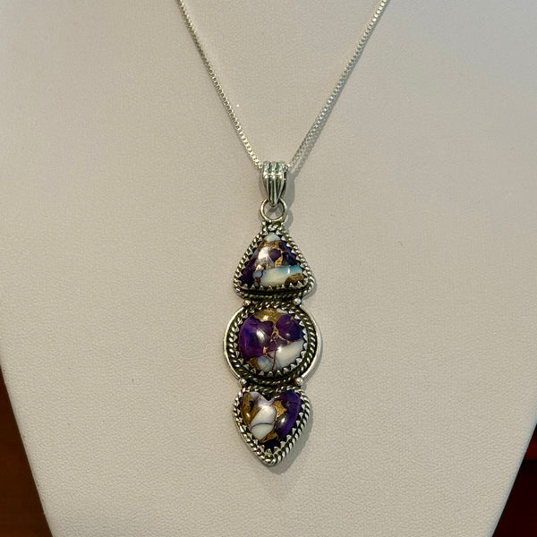 Southwestern Purple Mojave Dahlia Turquoise  Pendant Necklace Sterling Silver