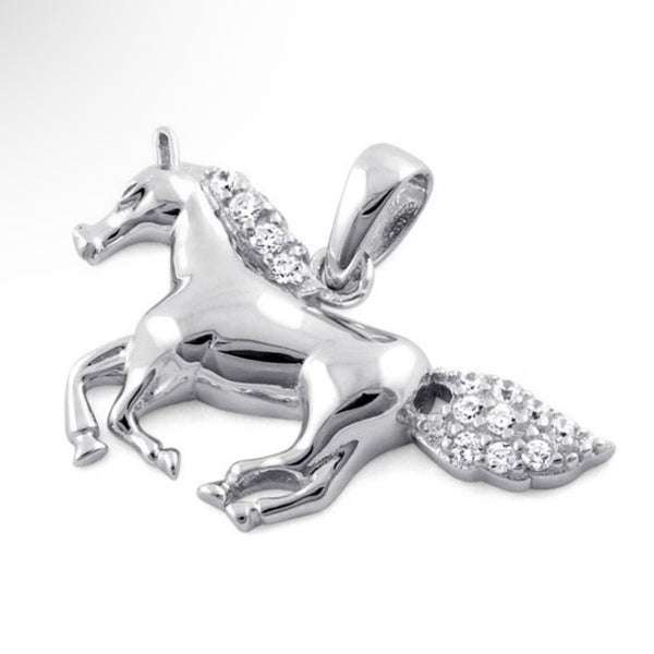 Sterling Silver Horse Clear CZ Necklace Pendant New