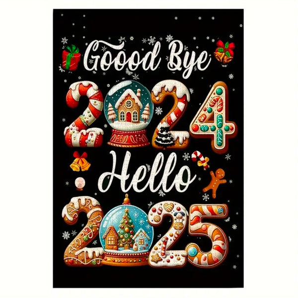 Happy New Year Garden Flag Holiday Gingerbread Outside Home Decor Brand New