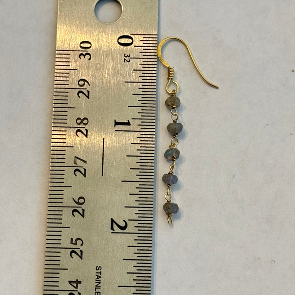 Natural Labradorite 14k Gold Beaded Adjustable Necklace And Dangle Earrings Set