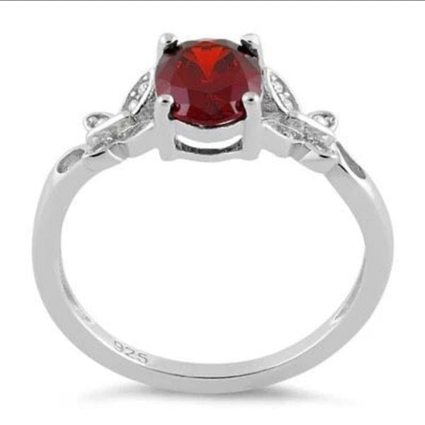 Sterling Silver Double Butterfly Dark Garnet Center Stone CZ Ring Size 10 New