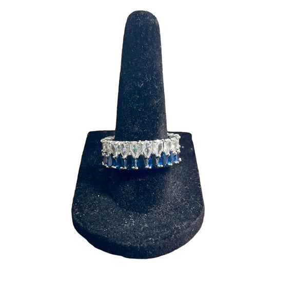 Sapphire CZ Waterdrop Crystal Double Row Eternity Ring Womens Size 8.75