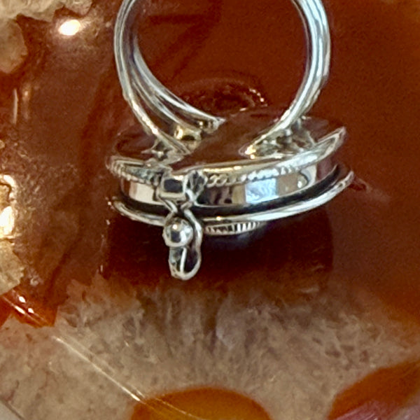 Natural Amethyst Cabochon Poison Pillbox Locket Ring Boho Sterling Silver New