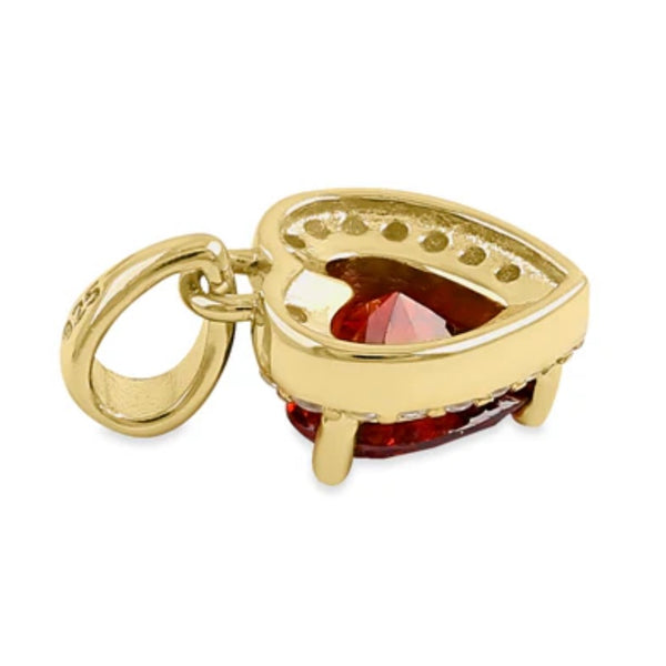 Sterling Silver Gold Plated Small Garnet + Clear CZ Heart Pendant