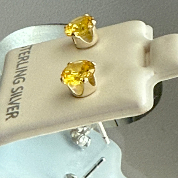 Citrine Dainty 5mm Stud Earrings Round Cut Sterling Silver November Birthstone