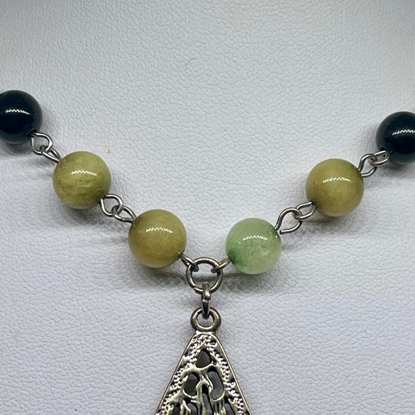 Vintage 30” Agate Natural Stone Necklace Womens Casual Silver Fashion Jewelry