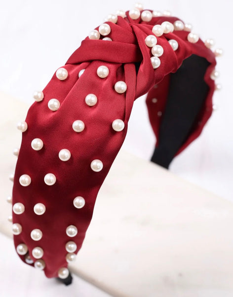 Burgundy Pearl Beaded Knott Headband Womens Casual Classic Valentines Accessory