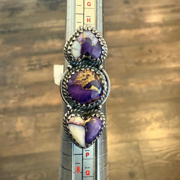Southwestern Purple Copper Dahlia Turquoise Boho Statement Ring Sterling Silver