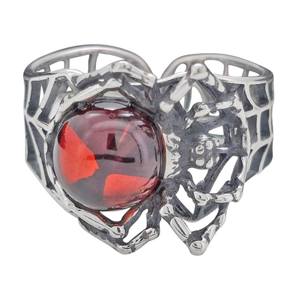 Baltic Cherry Amber 925 Sterling Silver Adjustable Spider Web Ring Boho New