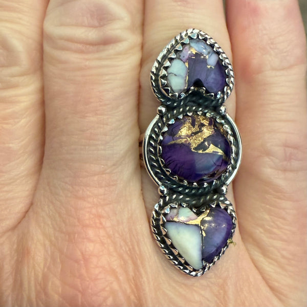Southwestern Purple Copper Dahlia Turquoise Boho Statement Ring Sterling Silver