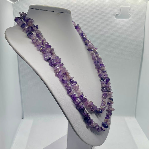 Beautiful Vintage Genuine Amethyst Chip Necklace Womens 36” Statement Piece