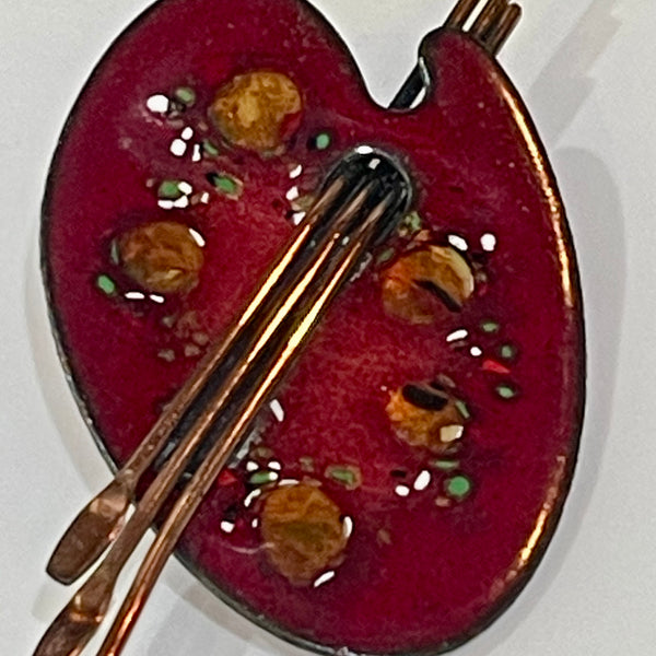 Vintage 50s Matisse Stamped Copper Painters Palette Enamel Artist Brooch Pin
