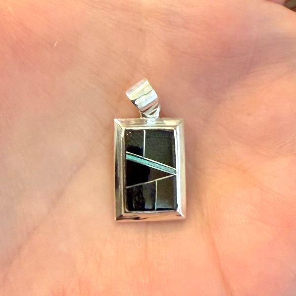 Navajo Handmade Multi Stone Necklace Pendant Onyx Opal Silver New
