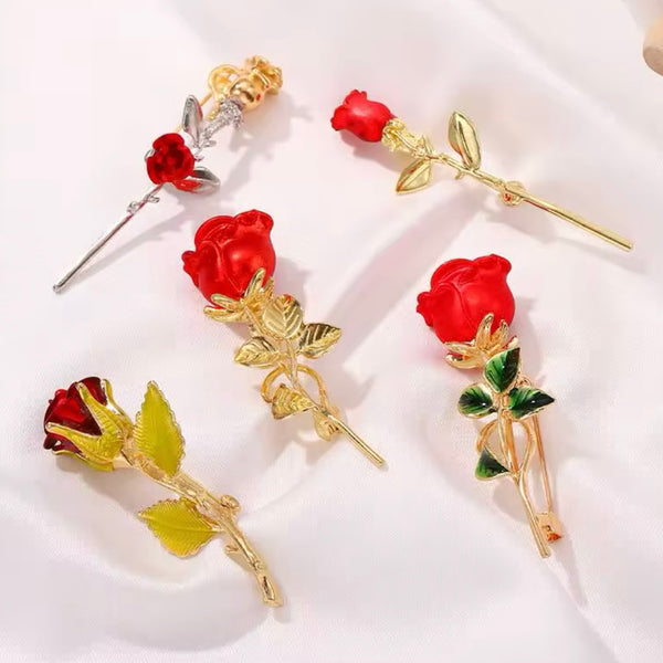 Elegant Red Rose Gold Pin Womens Scarf Jacket Flower Classic Brooch New