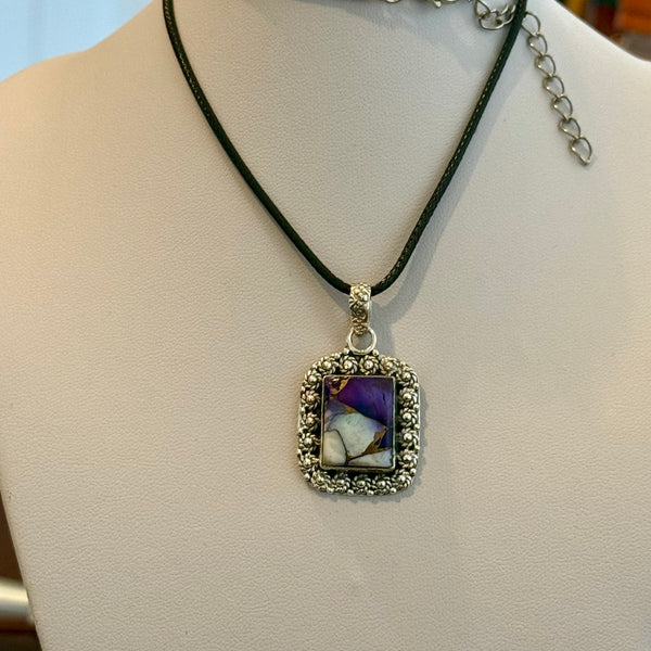 Southwestern Purple Copper Dahlia Turquoise Pendant Floral Sterling Silver