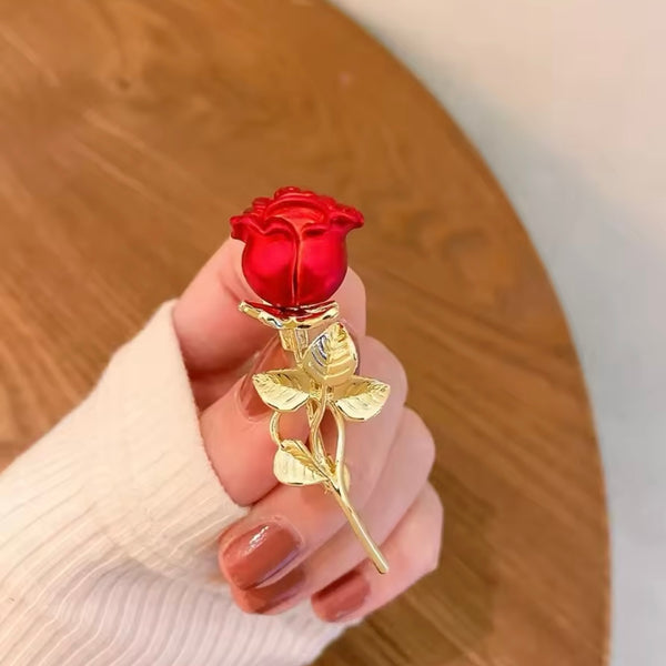 Elegant Red Rose Gold Pin Womens Scarf Jacket Flower Classic Brooch New